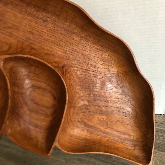 Vtg MCM Hand Carved Leaf Shaped Dish - Picture 15 of 16